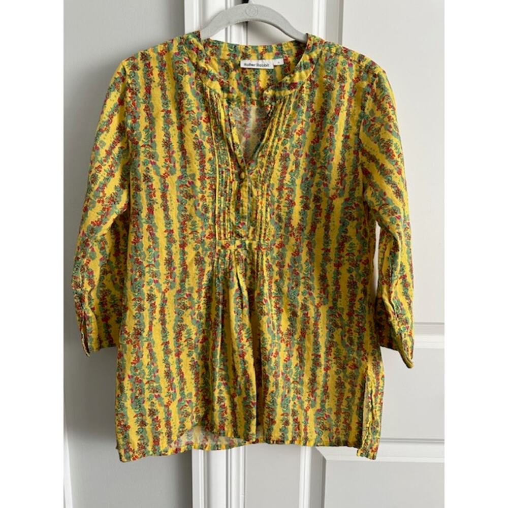 Roller Rabbit Rhody Stripe Arles Tunic  Size: Small Color: Yellow Floral Print - Picture 3 of 8